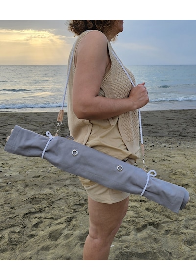 Askılı Portatif Şezlong Gri Renk Arkalıklı Katlanır Plaj Ve Piknik Örtüsü