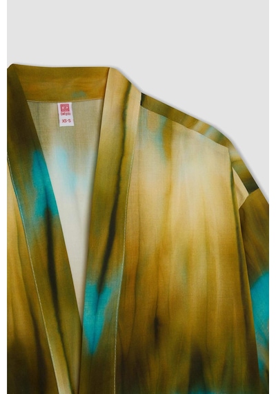 DeFacto Desenli Pamuklu Kimono-Fall in Love D0453AX24SMKH452 Haki