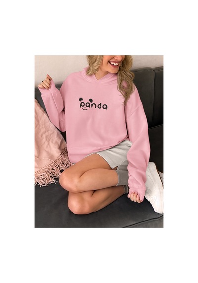 Stil X Sevimli Pandalar Baskılı Kadın Sweatshirt Pembe-5