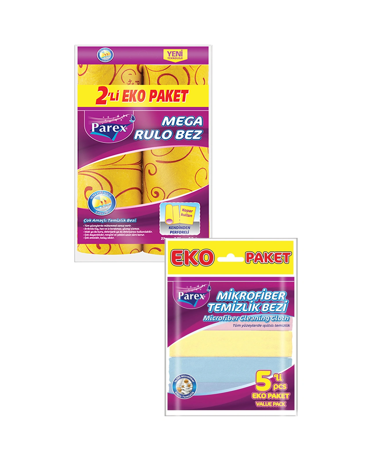 Mega 2'li Rulo Temizlik Ve Mikrofiber 5'li Temizlik Bezi Paketi Diğer