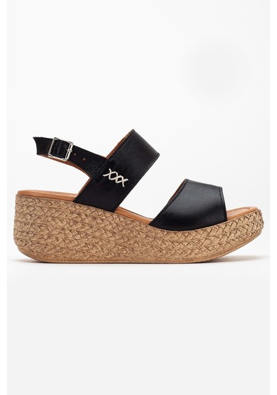 Analin Shoes Kadın Hakiki Deri Bantlı Dolgu Topuk Sandalet Siyah