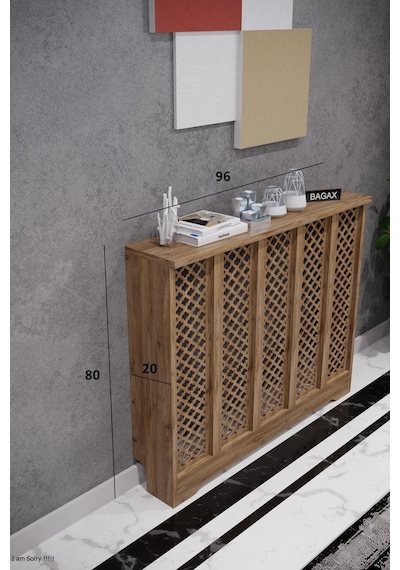 Dekoratif Petek Dolabı Kalorifer Peteği Kapatma Ünitesi Modern Tasarım İç Ölçü 96 Cm Dış Ölçü 100 Cm Petek 96 Çam D3