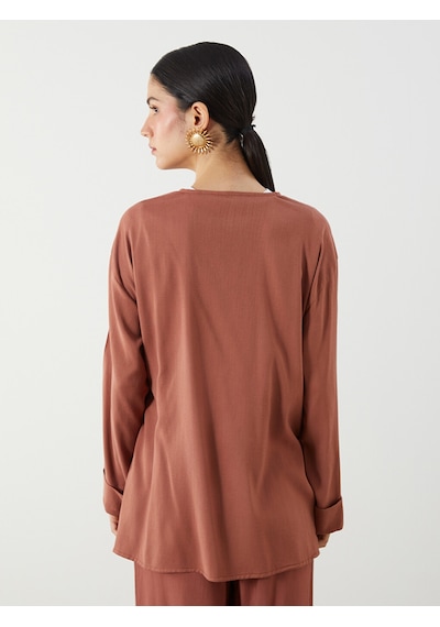 Lcw Modest Kahverengi Kruvaze Yaka Keten Karışımlı Kadın Kimono