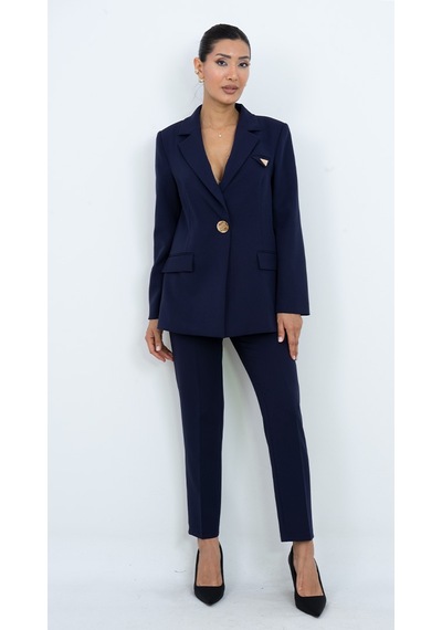 Dorne Moda Kadın Gold Düğmeli Şık Blazer Ceket Pantolon İkili Takım - Düğün - Ofis Şıklığı - Özel Gün Takım Elbise Lacivert Dorne Moda Kadın Gold Düğmeli Şık Blazer Ceket Pantolon İkili Takım - Düğün - Ofis Şıklığı - Özel Gün Takım Elbise Lacivert