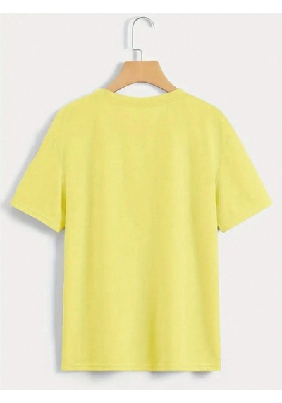 Love Cep Tavşan T-shirt - Sarı Baskılı Oversize Bisiklet Yaka Kısa Kol Tişört Sarı