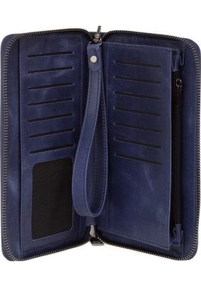 Bilik Deri Lacivert Crazy Horse Unisex Portföy & Clutch Çanta Ar 001