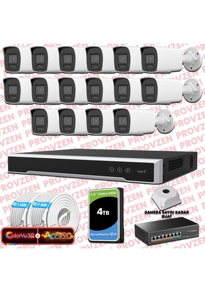 Provzen Hikvision 16 Kameralı 6mp Ip Colorvu 3.0 Güvenlik Sistemi Aı İnsan Araç Algılama Çift Yönlü Ses Ve Işıklı Alarm