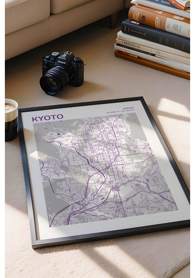 Kyoto Japonya Japan Haritası Çerçeveli Tablo Lüks Salon Ofis Duvar Dekorasyonu Hediyelik Tablo