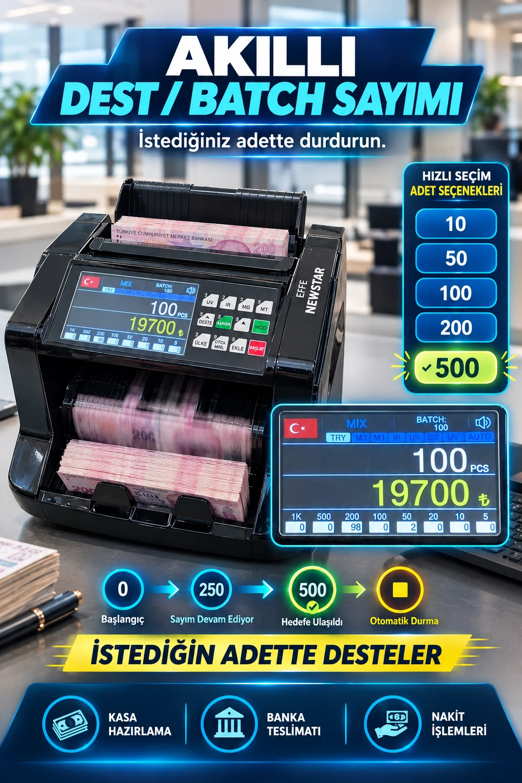 888t Profesyonel Çoklu Para Birimi Banknot Sayma Makinesi 900+ Adet/dk