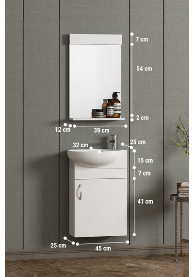 45 Cm Lale Takım Dolap Mdf Beyaz Turkuaz