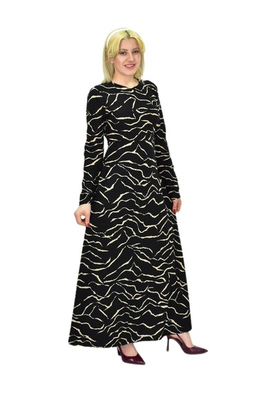Kadın Leopar Desen Krep O Yaka Elbise Bgl-st03539 001