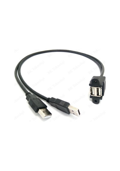 Erkek-Dişi Çift USB 2.0 Tip A Panel Montajlı Uzatma Kablosu