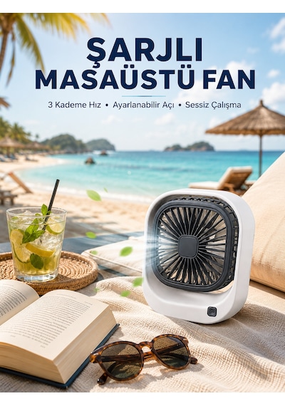 Şarjlı Masaüstü Fan 3 Kademeli Hız Ayarlı Güçlü Hava Akışı - Lisinya