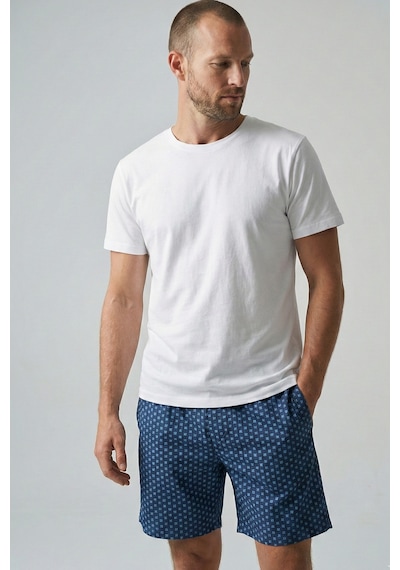 Elemge Pamuk Elastan Süprem Erkek Pijama Takımı Şort & T-shirt Rahat Kalıp Cep İnce Compact Penye Byz Mavi Beyaz Mavi