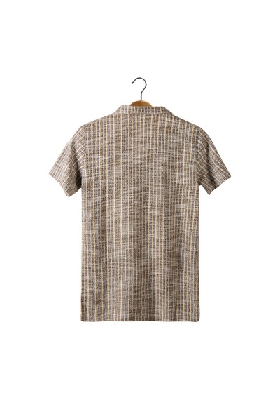 Erkek Sarı Kısa Kollu Slim Fit Çizgi Desenli Pamuklu Yazlık Gömlek Sarı