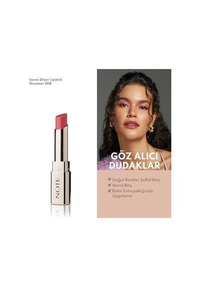 Note Cosmetics Iconic Sheer Lipstick 208 Dreamer Nemlendirici Parlak Ruj, Pembe 00