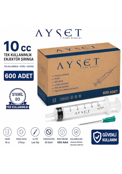 Ayset 10cc 3 Parça Yeşil Uçlu Enjektör 600 Adet