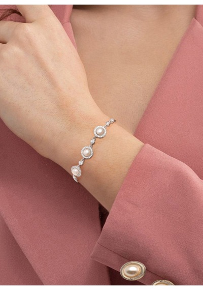 Brezza Lusso Jewelry 925 Ayar Gümüş Special Luxury Pearl Kadın Asansör Kilitli Bileklik