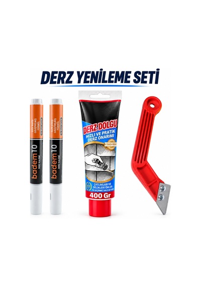 3'lü Set Faynas Beyaz Derz Yenileme Seti 400 Gr Derz Dolgu + Derz Kazıyıcı + 2'li Derz Kalemi