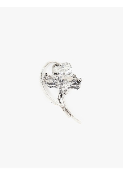 Koton Kristal Taşlı Kalp Formlu Çiçek Motifli Metal Broş Gri 7wak70645aa Gümüş