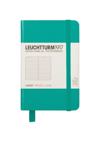 Leuchtturm1917 Not Defteri Mini Boy A7 , Sert Kapak, 169 Numaralandırılmış Sayfa, Çizgili, Zümrüt Yeşili Yeşil