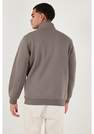 Buratti Pamuklu Regular Fit Yarım Fermuarlı Dik Yaka Erkek Sweat 59052592 Toprak