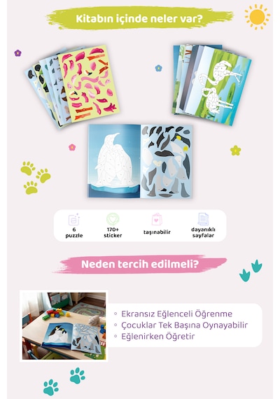 Mert Bebek Sticker Puzzle Kitabı Hayvanlar 4-6 Yaş 170+ Sticker Eğitici Aktivite Kitabı