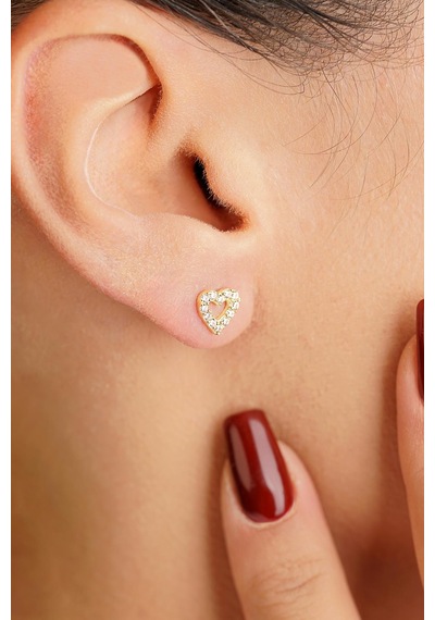 Fiyonk Kuyumculuk 14 Ayar Altın Swarovski Taşlı Kalp Küpe 001