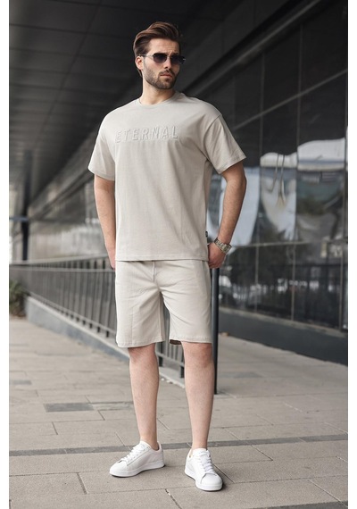 Boyalı Gri Erkek Şort T-shirt Takım E7347