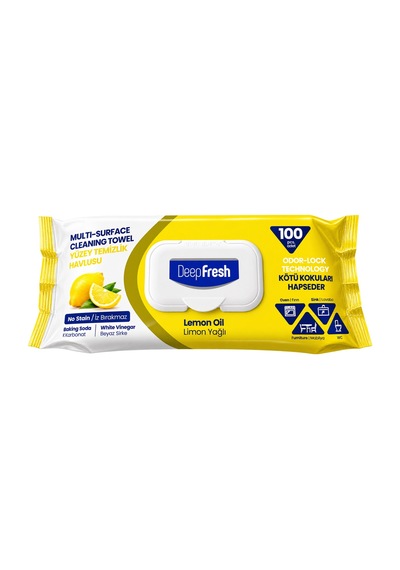 Deep Fresh Yüzey Temizlik Havlusu 100 Lü Limon Yağı Kokulu 4 Lü Beyaz