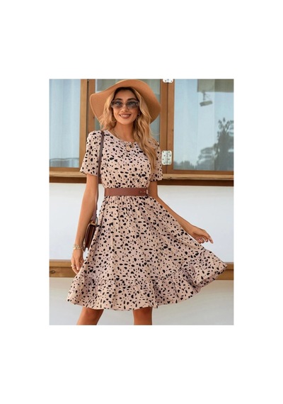 Butik İstanbul Kadın Kısa Kollu Bisiklet Yaka Kemersiz Desenli Süprem Elbise