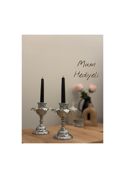 Leaf 2'li Dekoratif Gümüş Rengi Romantik Şamdan & Mumluk Seti Gümüş - 806099976 Gümüş