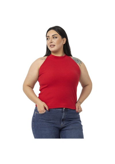 Disentis Büyük Beden Halter Yaka Yarım Balıkçı Fitilli Kaşkorse Kırmızı Body-kırmızı Kırmızı