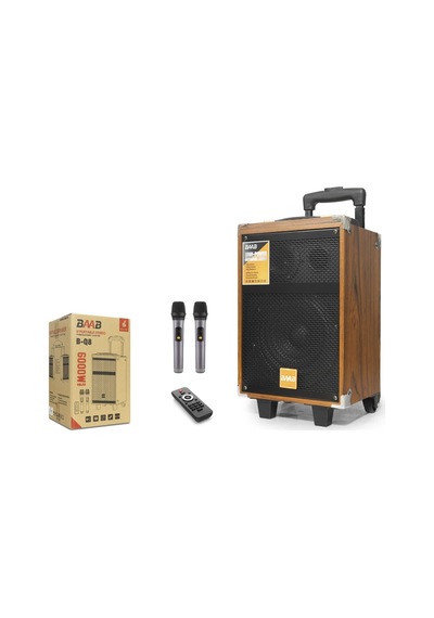 Baab Bq8 Bluetooth Hoparlör Fm Radyo 8 İnç Usb Tf Aux Çift Mikrofonlu Kumandalı - Ahşap