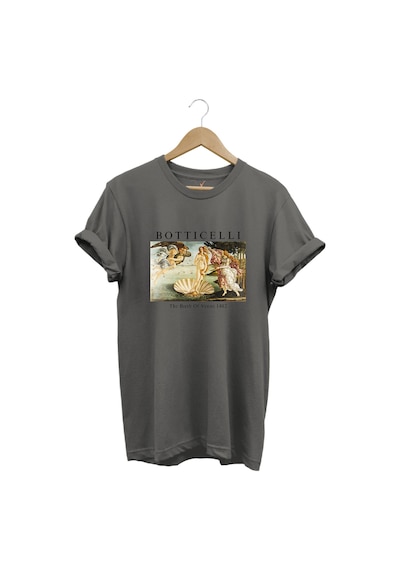 Bottıcellı Venüs Baskılı Sanatsal %100 Pamuk Regular Fit Gri T-shirt Antrasit