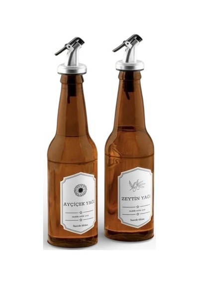 Cam Yağlık - 2 Li Pratik Kapaklı Yağlık 350 Ml. Yağdanlık Kahverengi