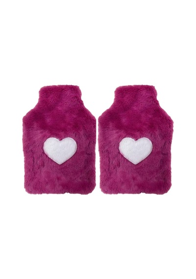 Sıcak Su Torbası 2 Adet,peluş Kalpli,pembe Termofor 29x17cm 750ml Pembe