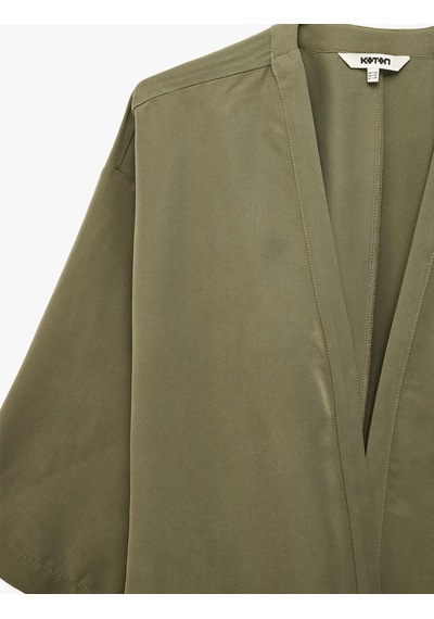 Koton Hakim Yaka Cepli 3/4 Kol Modal Karışımlı Kimono Haki 6sak50119pw