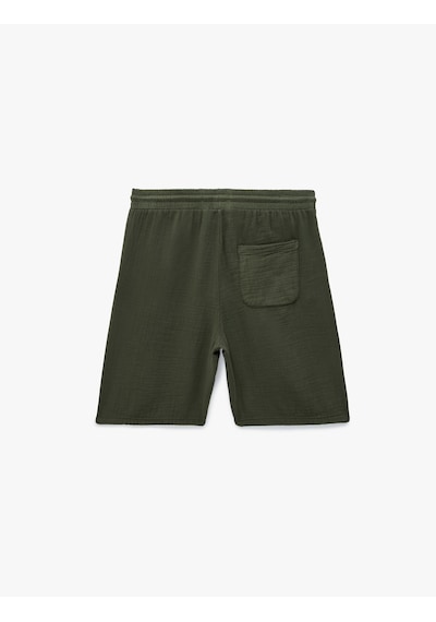 Koton Beli Bağcıklı Cepli Regular Fit Pamuklu Müslin Bermuda Şort Haki 7wam40043hw