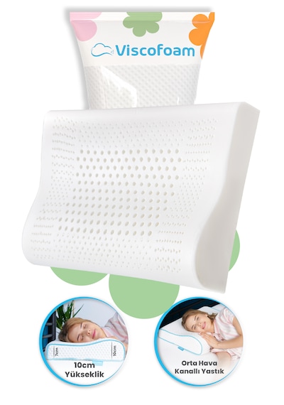 Viscofoam Hava Kanallı Ortopedik Boyun Destekli Yastık Visco Yastık 57x37x10-7cm
