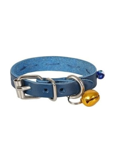 Cattie Gerçek Deriden El Yapımı Boncuklu Kedi Boyun Tasması 1x14-18cm - Royal Blue