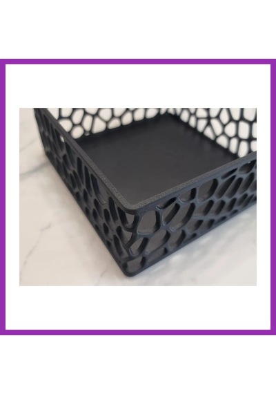 Bezos 3d Baskı Organik Desenli Peçetelik Kokteyl Peçete Tutucu 12,5x12,5 Cm Delikli Peçete Standı - Siyah Bty