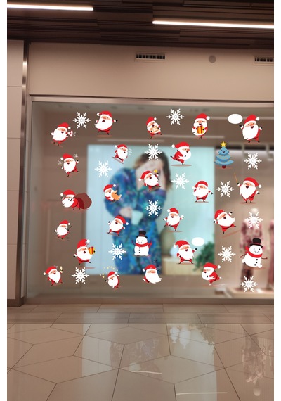 Sevimli Noel Baba Ve Kar Taneleri Yıl Başı Stickeri
