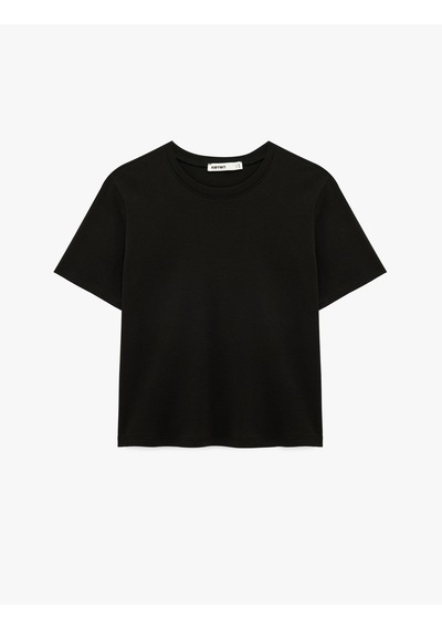 Koton Pamuklu Regular Fit Kısa Kollu Bisiklet Yaka Basic Tişört Siyah 7wak50036ek