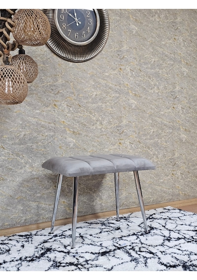 Zafir Krom Sivriltme Ayaklı 60 Cm Puf Bench - Puf - Bench - Oturak - Mutfak Oturağı - Antre Oturağı Gri