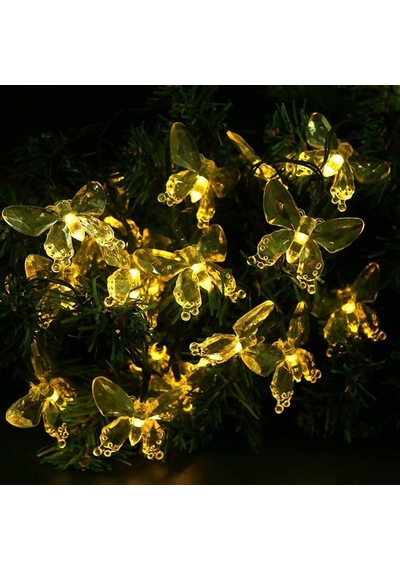30 Led 4 Metre Güneş Enerjili Kelebek Gün Işığı 8 Mod Led Bahçe T