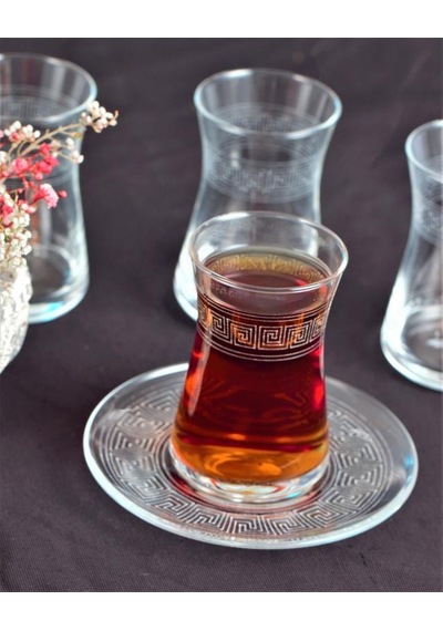 12 Parça Çay Seti - Paşabahçe Heybeli Antik Desen Şeffaf
