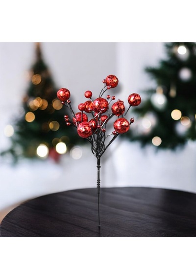 Yılbaşı Süsü Simli Pullu Mini Berry Kırmızı 20 Cm