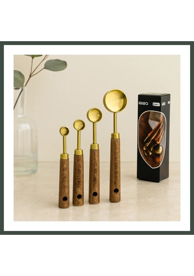Bezos Altın Renk Metal 4'lü Ölçü Kaşık Seti 15ml, 5ml, 2.5ml, 1.25ml Nhr