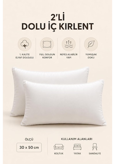 2'li İç Kırlent Silikon Elyaf Dolgulu Koltuk Kırlenti İç Yastık Dolgusu Kırlent İçi Çok Renkli